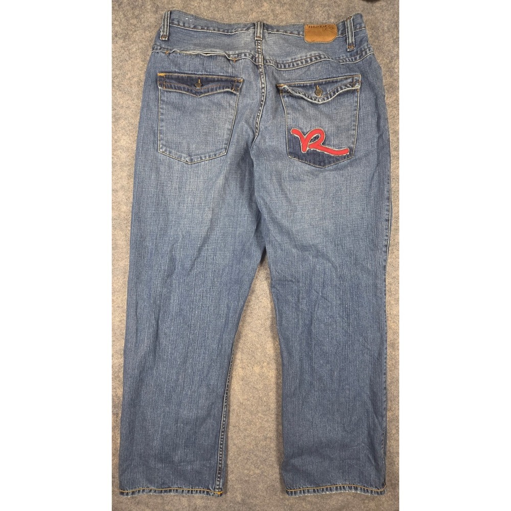 Rocawear Baggy Blue Denim Jeans Mens 40x32 Red Logo Embroidered Streetwear Y2K